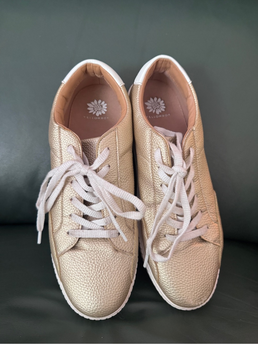 Metallic Gold & White Low-Top Sneakers